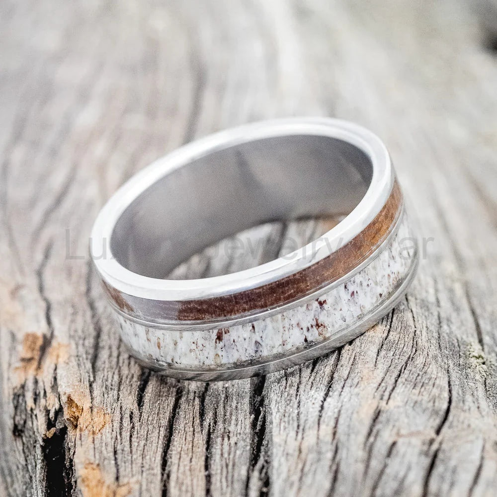 "Raptor" - Ironwood & Antler Wedding Band - Titanium (8mm) - Size 12 - image 3