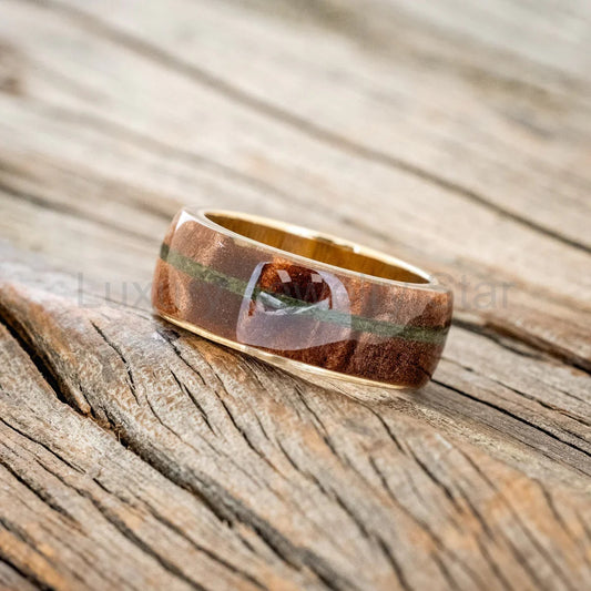 "Remmy" - Redwood & Moss Wedding Ring - 14K Yellow Gold - Size 8 3/4 - image 2