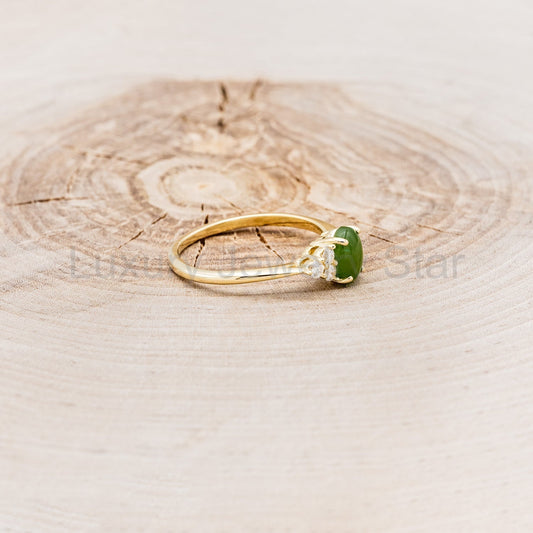 "Rhea" - Cabochon Cut Jade Engagement Ring With Diamond Accents - image 2