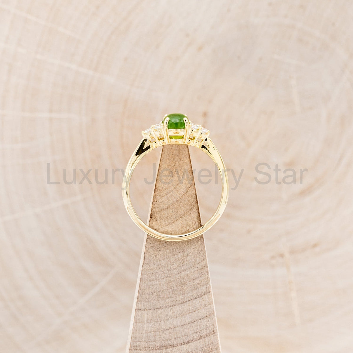 "Rhea" - Cabochon Cut Jade Engagement Ring With Diamond Accents - image 6