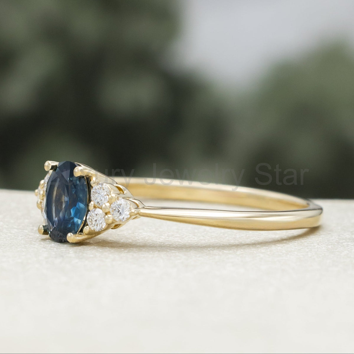 "Rhea" - Montana Sapphire Engagement Ring With Diamond Accents - image 4