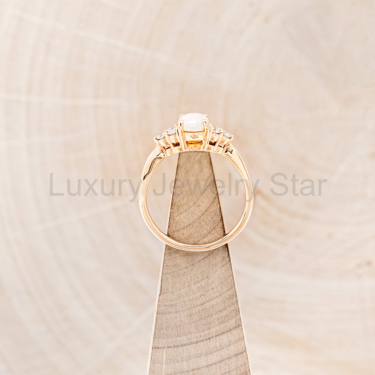 "Rhea" - Oval Cabochon Cut White Opal Engagement Ring With Diamond Accents - image 9