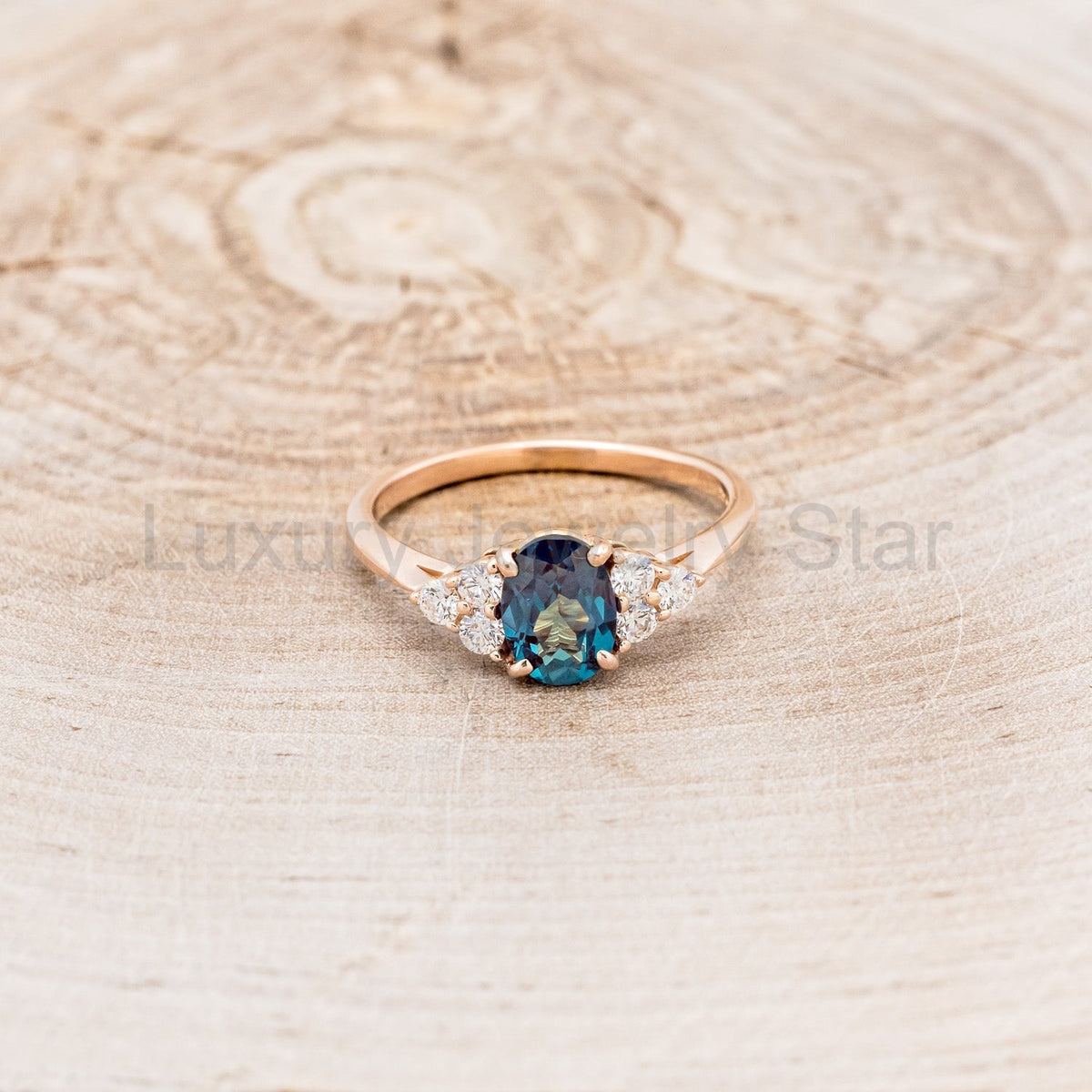 "Rhea" - Oval Cut Lab-Grown Alexandrite Engagement Ring With Diamond Accents - image 4