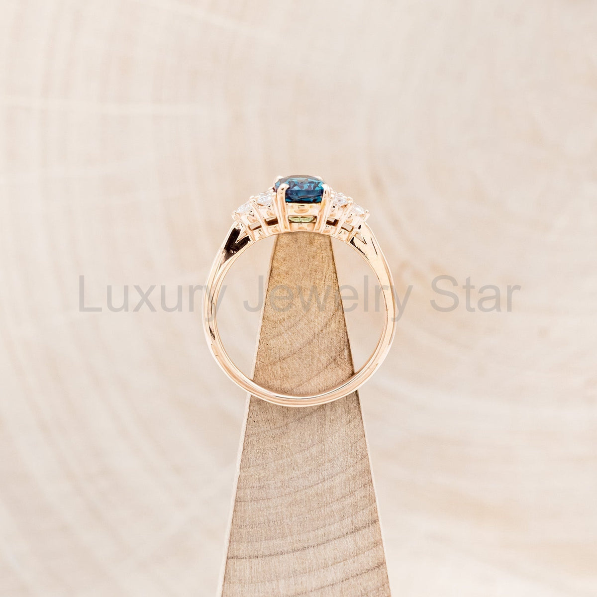 "Rhea" - Oval Cut Lab-Grown Alexandrite Engagement Ring With Diamond Accents - image 6