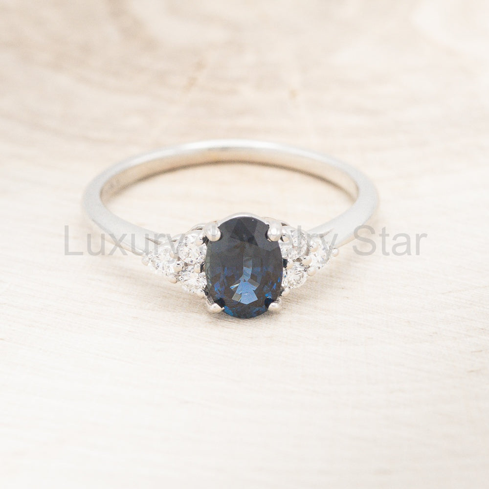 "Rhea" - Oval Cut Lab-Grown Alexandrite Engagement Ring With Diamond Accents - image 8