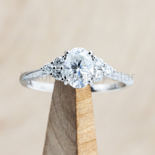 "Rhea" - Oval Cut Moissanite Engagement Ring With Diamond Accents
