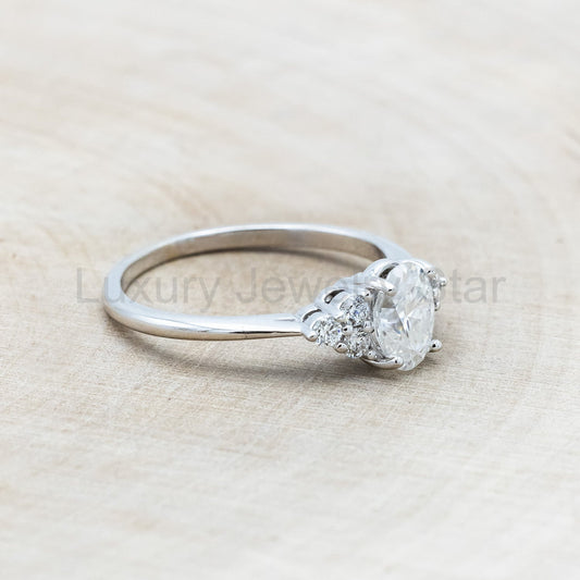 "Rhea" - Oval Cut Moissanite Engagement Ring With Diamond Accents - image 2