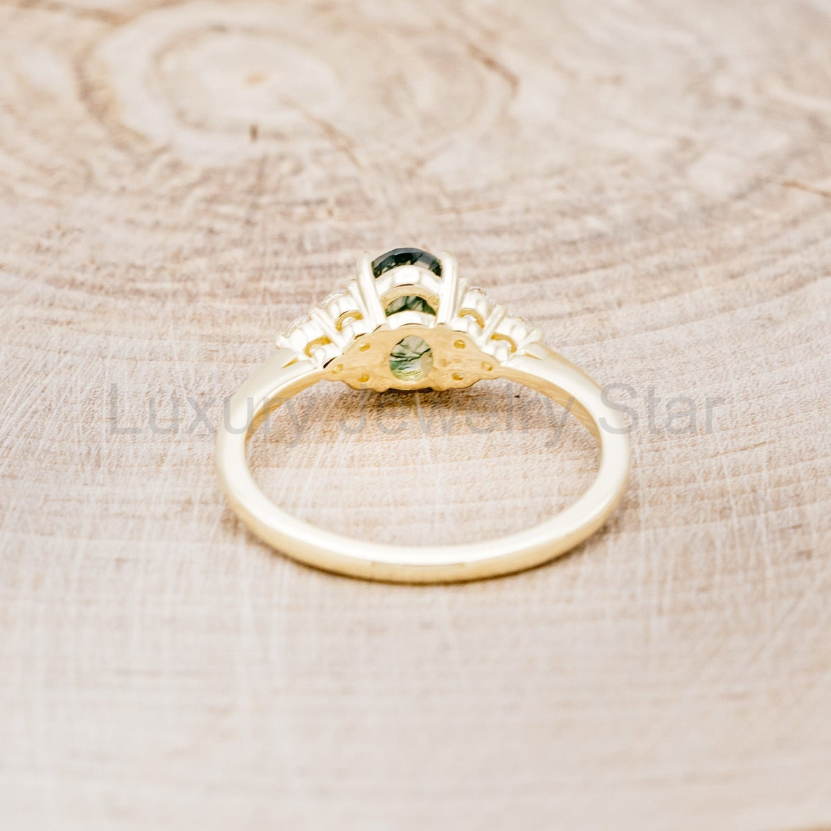 "Rhea" - Oval Cut Moss Agate Engagement Ring With Diamond Accents - image 6
