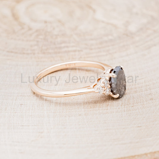 "Rhea" - Oval Cut Salt & Pepper Diamond Engagement Ring With Diamond Accents - image 2
