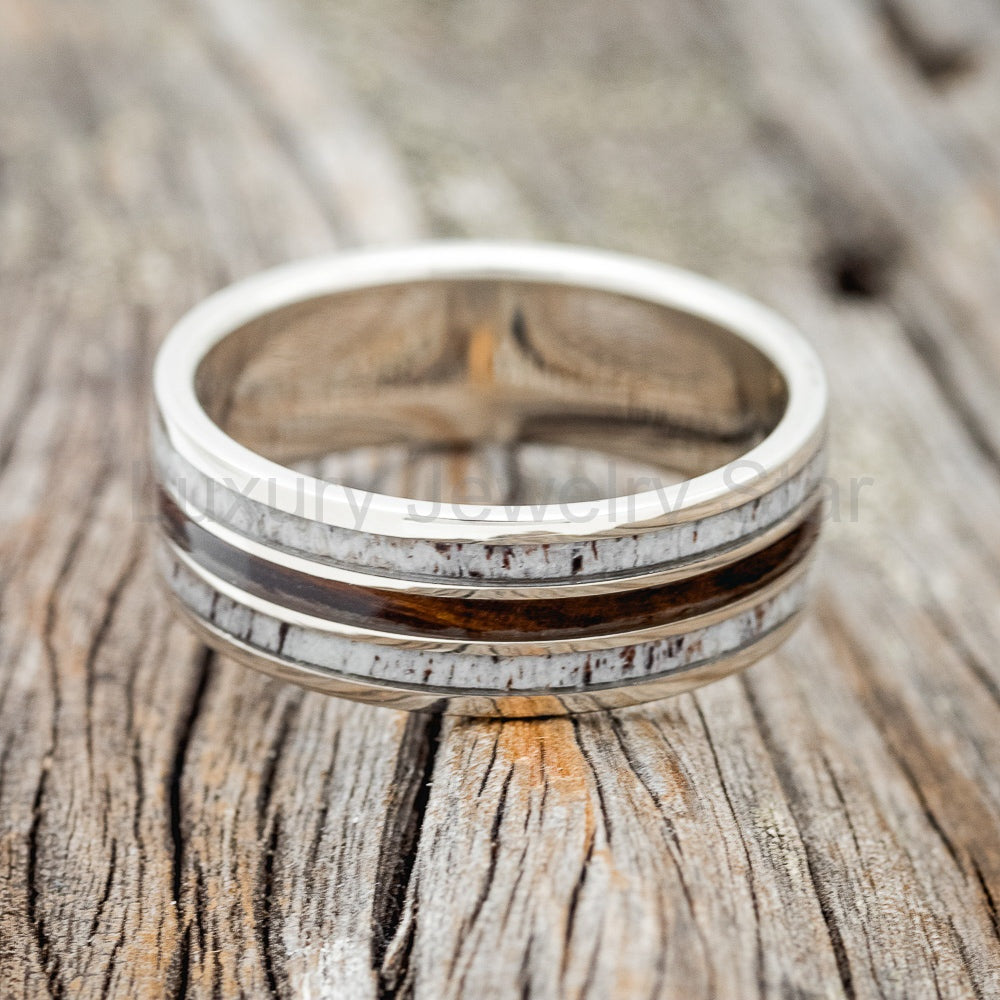 "Rio" - Ironwood & Antler Wedding Band - 14K White Gold - Size 8 - image 3