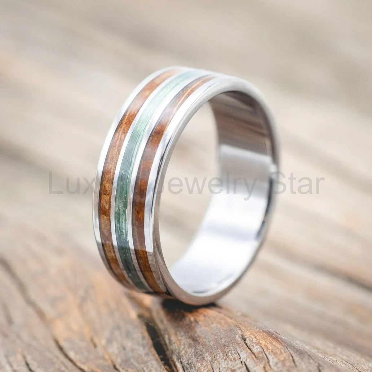 "Rio" - Whiskey Barrel & Fishing Line Wedding Band - Titanium (8mm) - Size 11