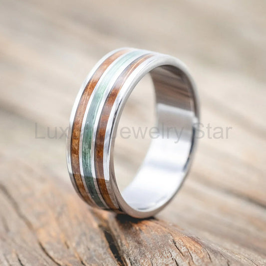 "Rio" - Whiskey Barrel & Fishing Line Wedding Band - Titanium (8mm) - Size 11