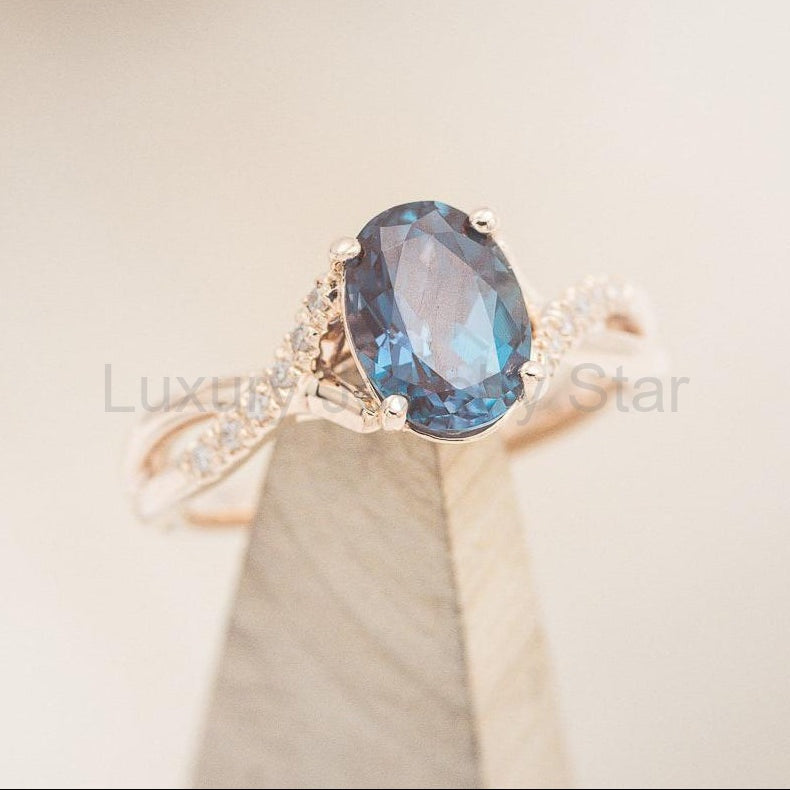 "Roslyn" - Lab-Grown Alexandrite Engagement Ring With Diamond Accents - image 6