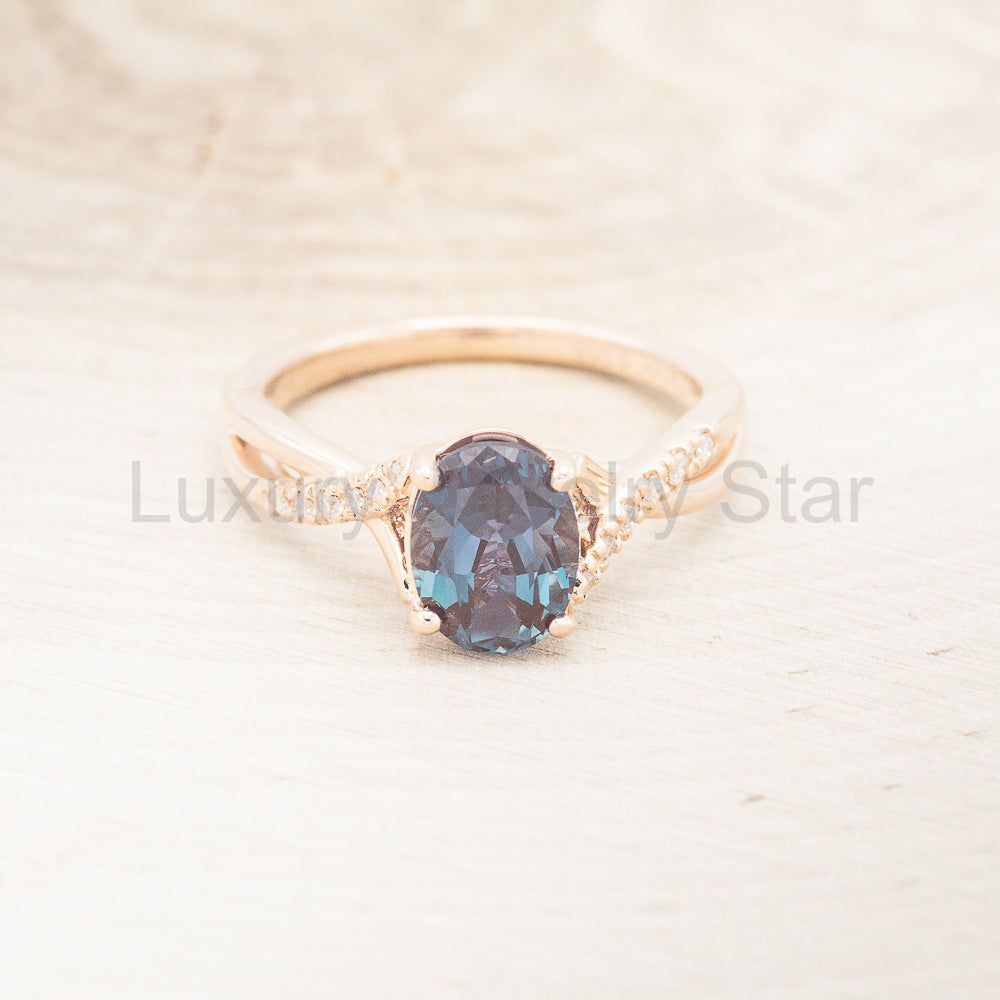 "Roslyn" - Lab-Grown Alexandrite Engagement Ring With Diamond Accents - image 7