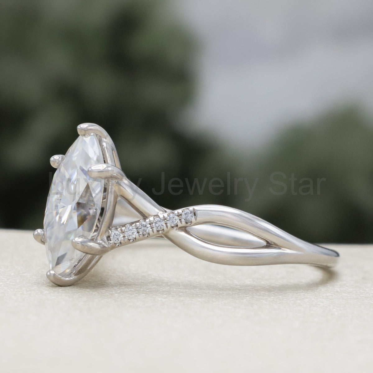 "Roslyn" - Marquise Cut Moissanite Engagement Ring With Diamond Accents - image 4