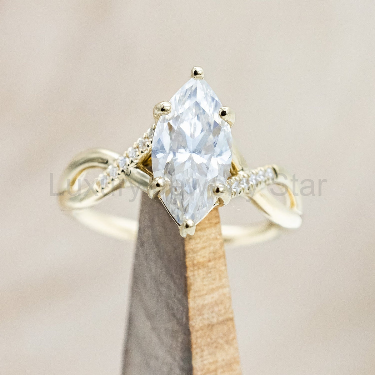 "Roslyn" - Marquise Cut Moissanite Engagement Ring With Diamond Accents - image 7
