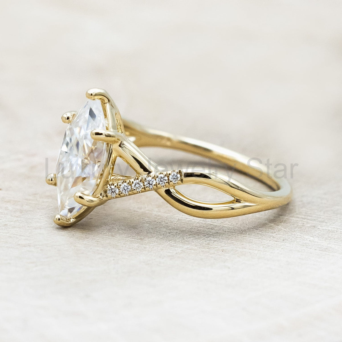 "Roslyn" - Marquise Cut Moissanite Engagement Ring With Diamond Accents - image 9