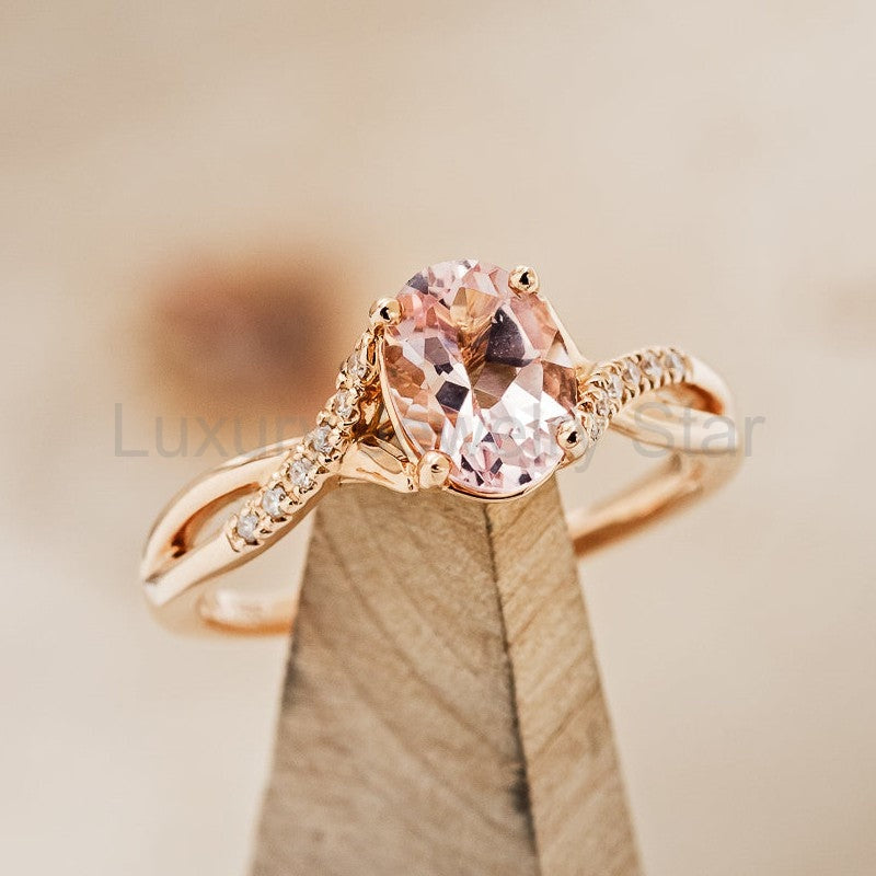 "Roslyn" - Morganite Engagement Ring With Diamond Accents - image 9