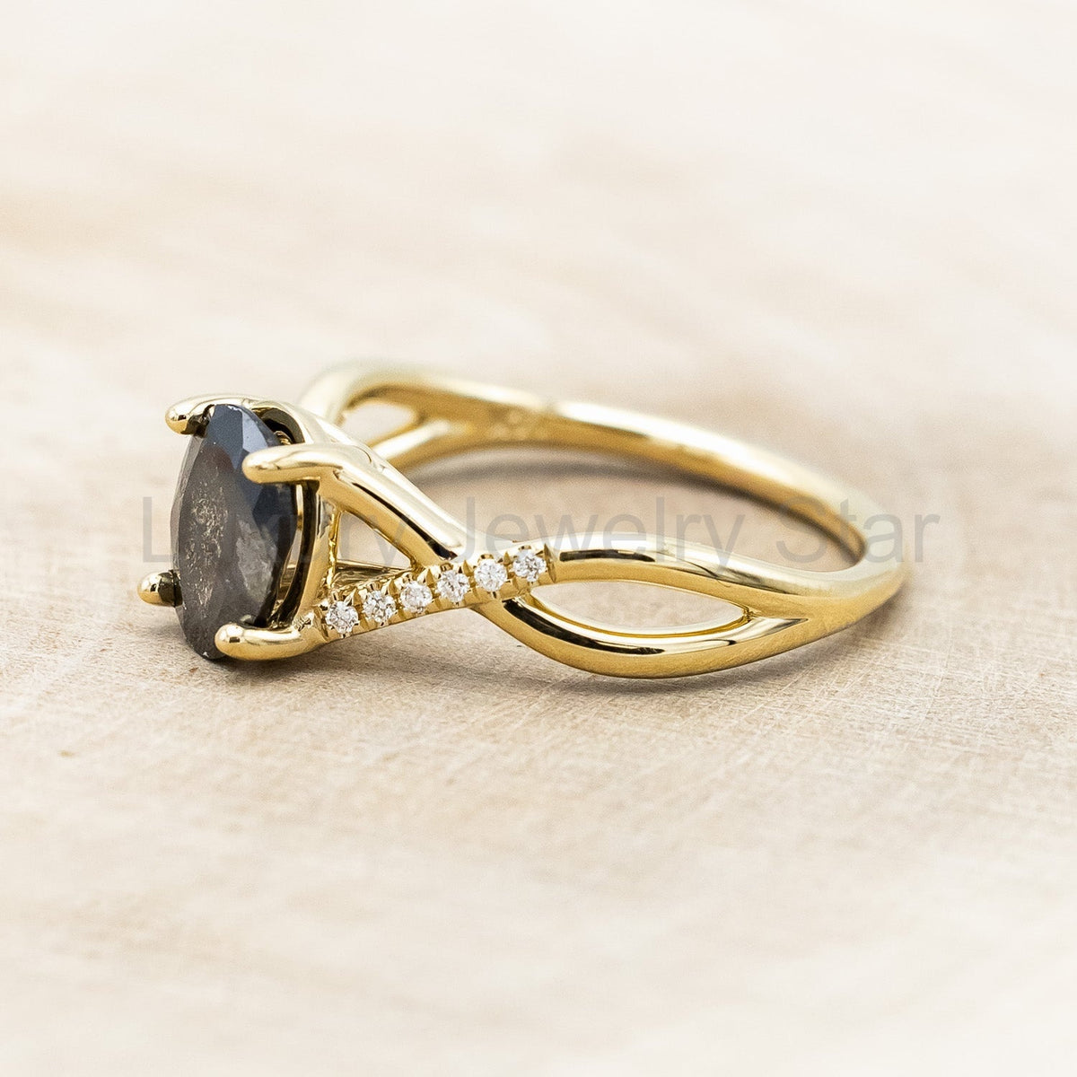 "Roslyn" - Salt & Pepper Diamond Engagement Ring With Diamond Accents - image 12