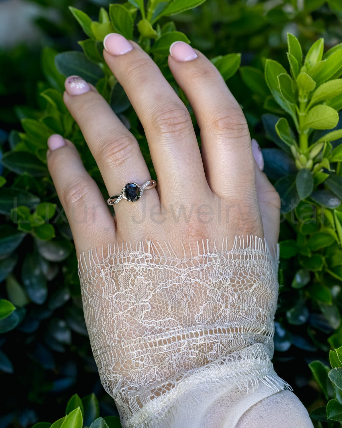 "Roslyn" - Salt & Pepper Diamond Engagement Ring With Diamond Accents - image 2