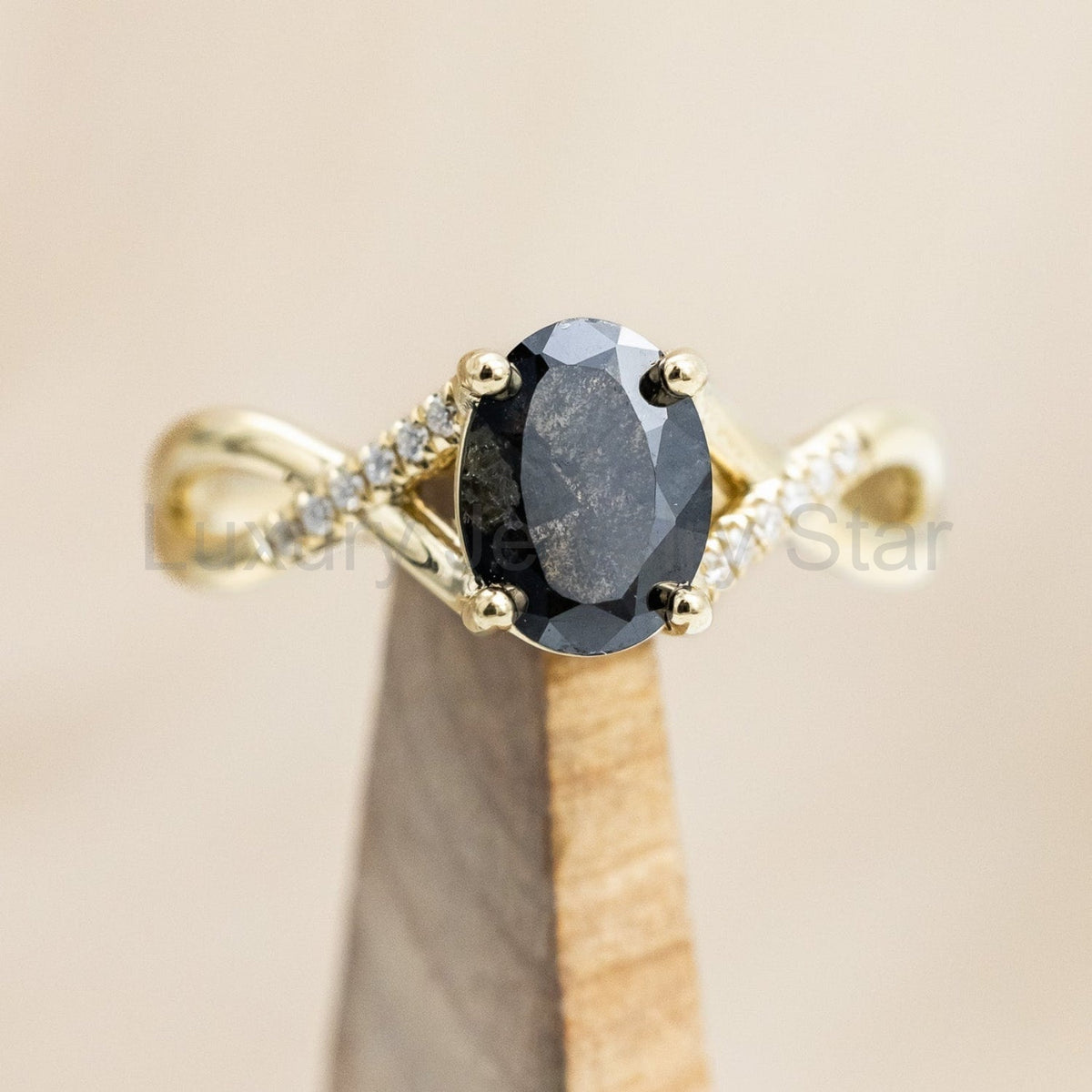 "Roslyn" - Salt & Pepper Diamond Engagement Ring With Diamond Accents - image 9