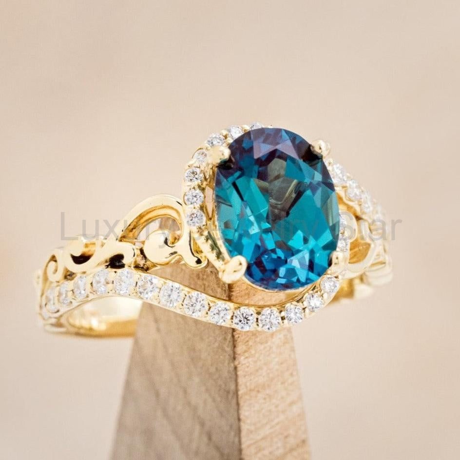 "Scarlet" - Oval Cut Lab-Grown Alexandrite Engagement Ring With Diamond Accents