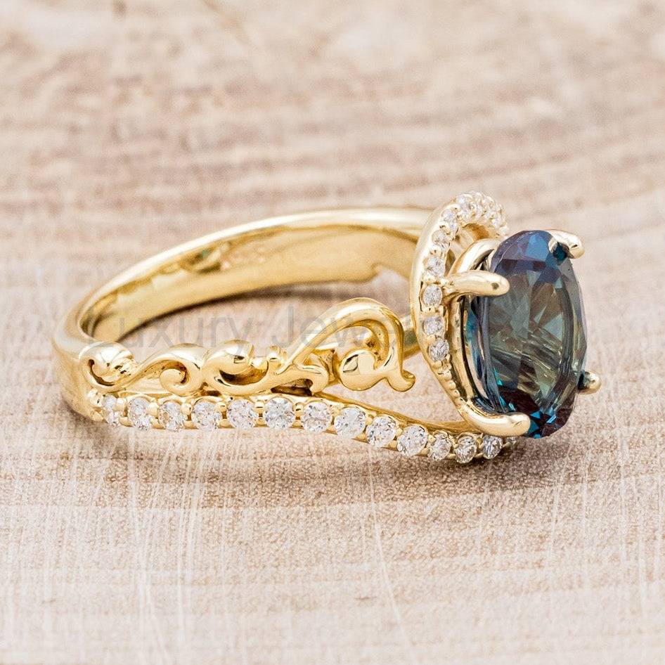 "Scarlet" - Oval Cut Lab-Grown Alexandrite Engagement Ring With Diamond Accents - image 2