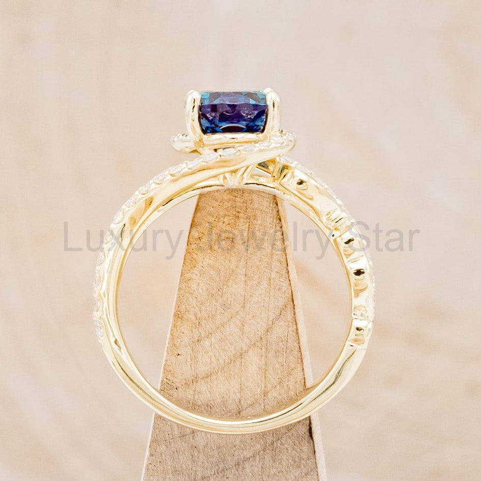 "Scarlet" - Oval Cut Lab-Grown Alexandrite Engagement Ring With Diamond Accents - image 6