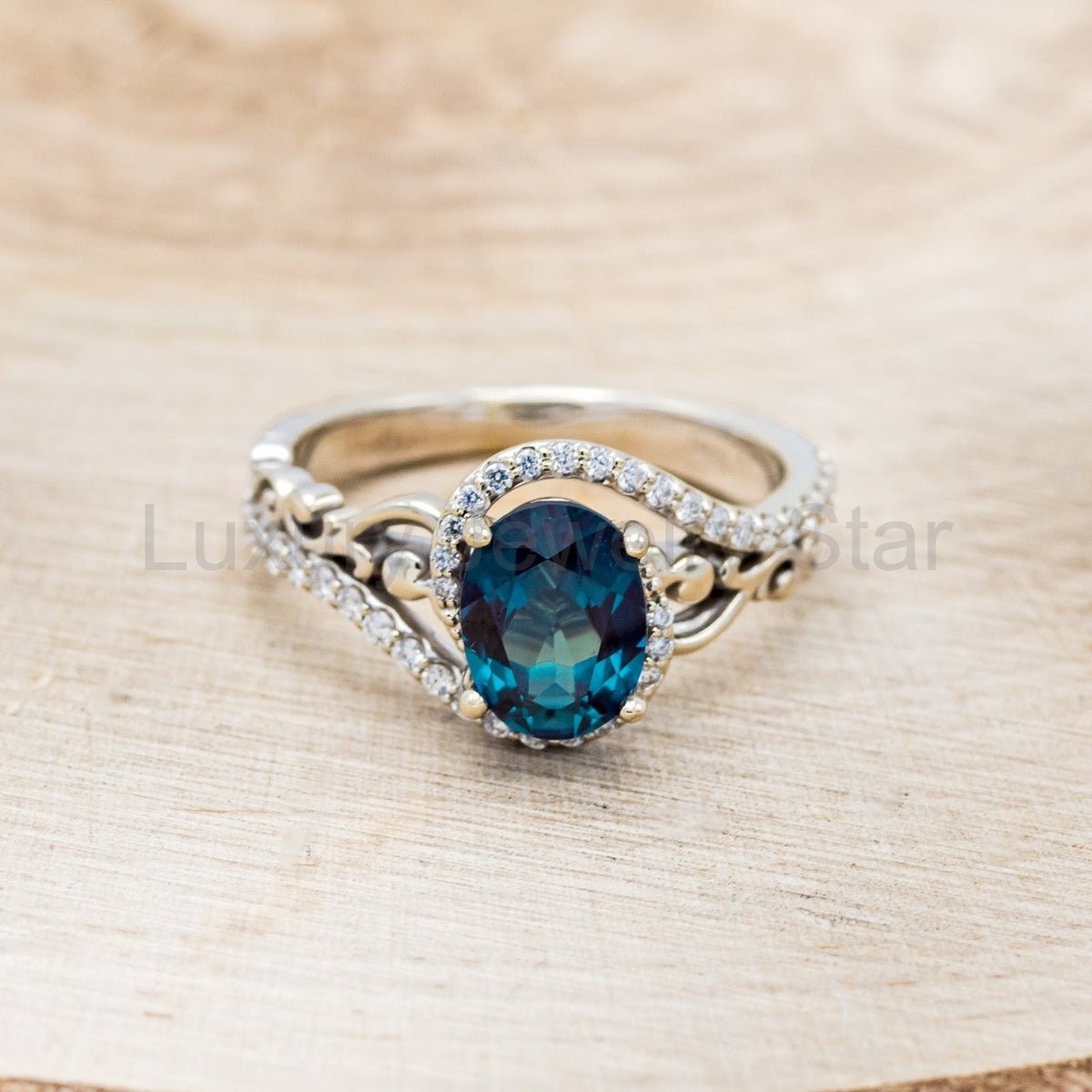 "Scarlet" - Oval Cut Lab-Grown Alexandrite Engagement Ring With Diamond Accents - image 8