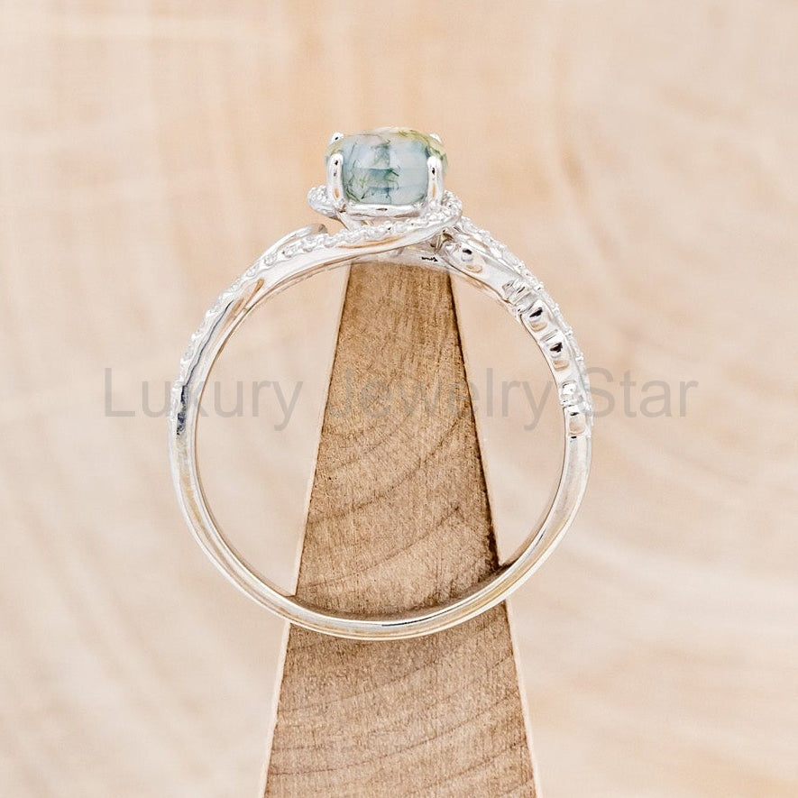 "Scarlet" - Oval Cut Moss Agate Engagement Ring With Diamond Accents - image 6