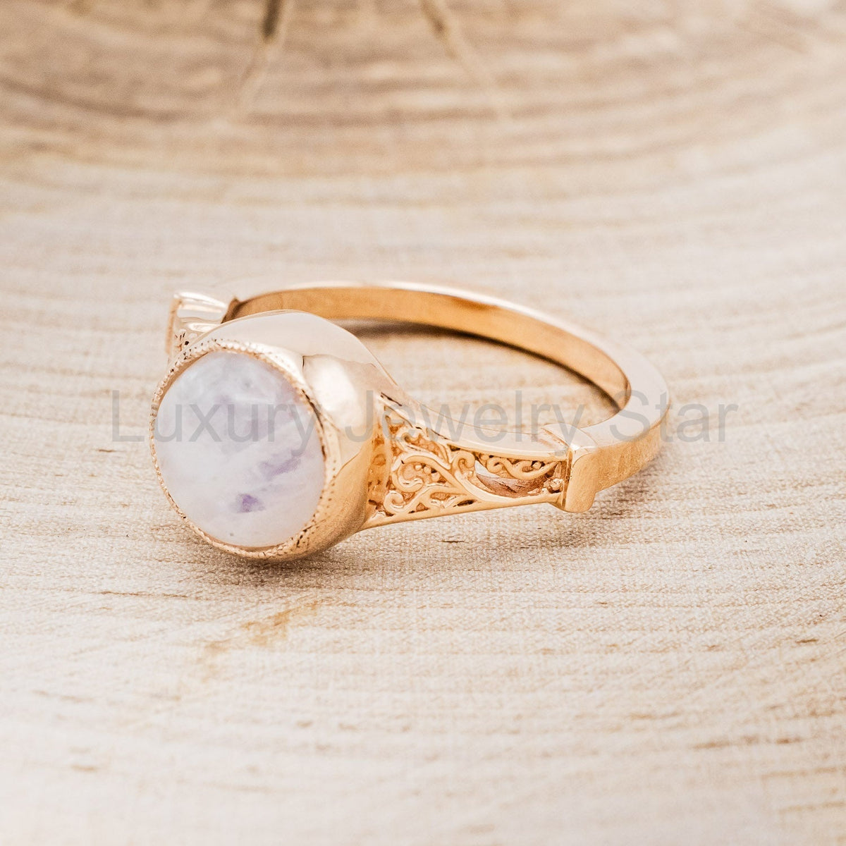 "Selene" - Bezel-Set Moonstone Engagement Ring - image 14