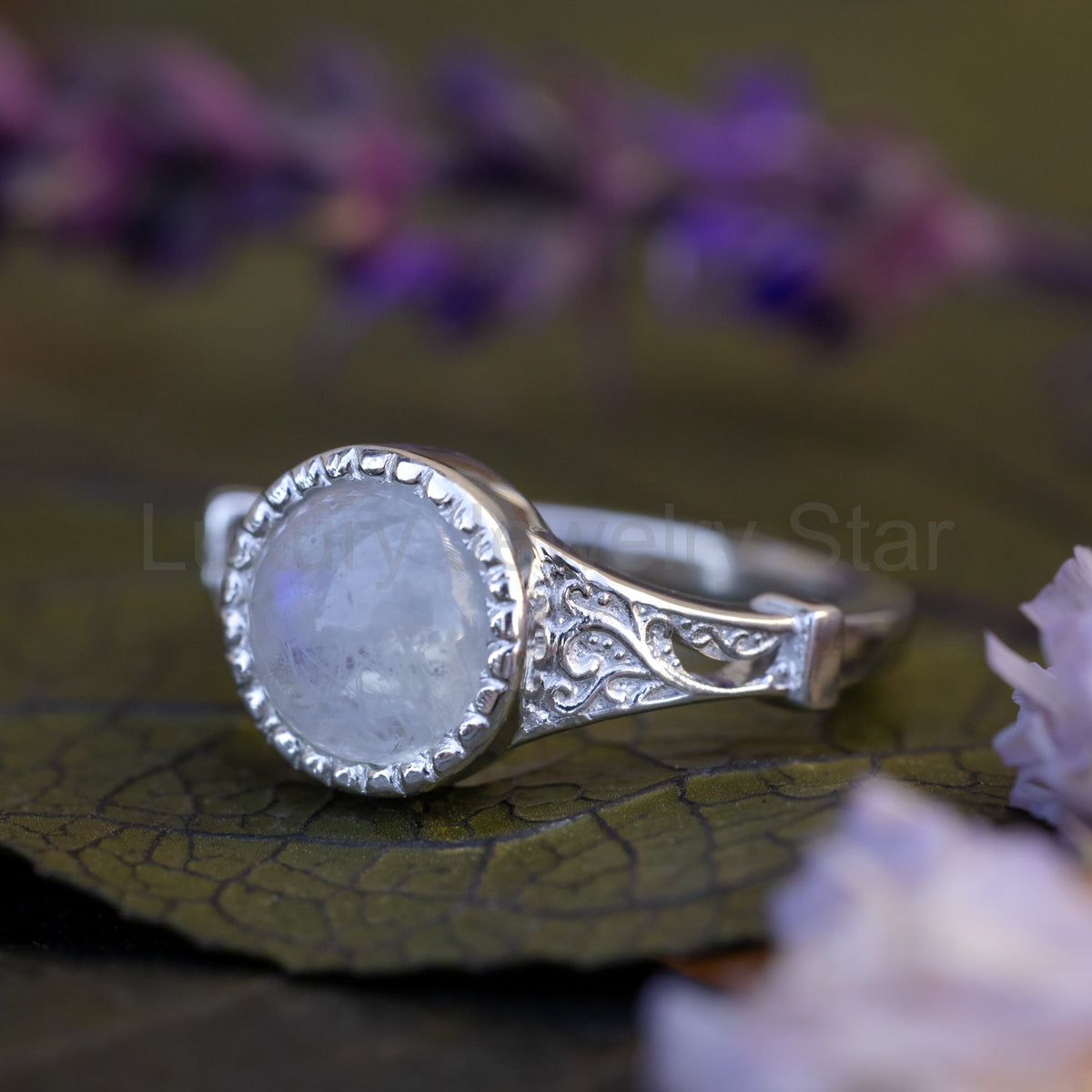 "Selene" - Bezel-Set Moonstone Engagement Ring - image 18