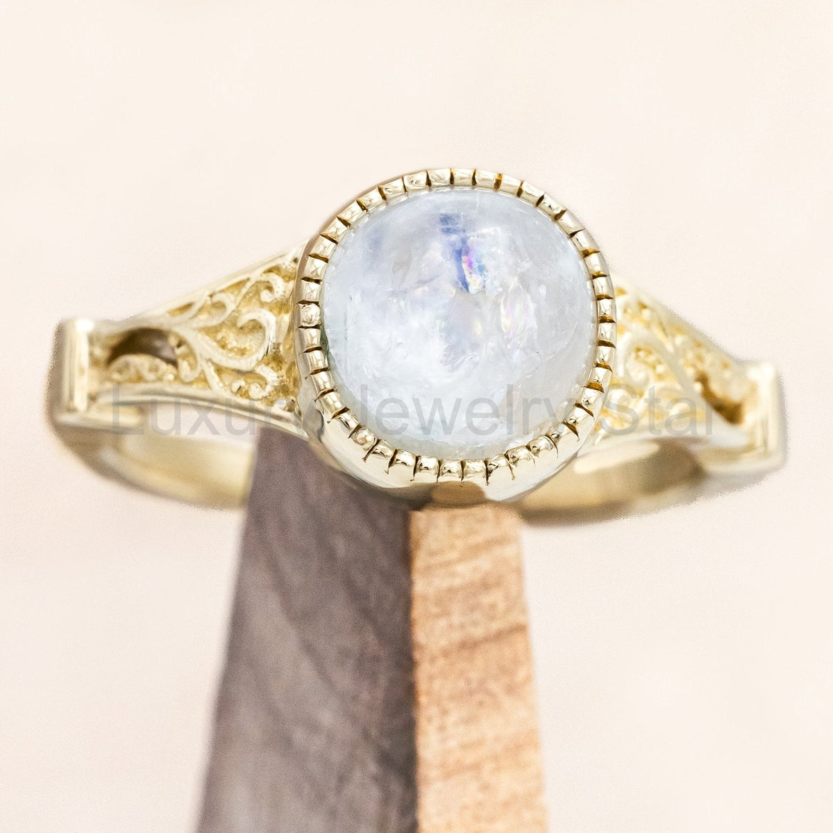 "Selene" - Bezel-Set Moonstone Engagement Ring - image 6
