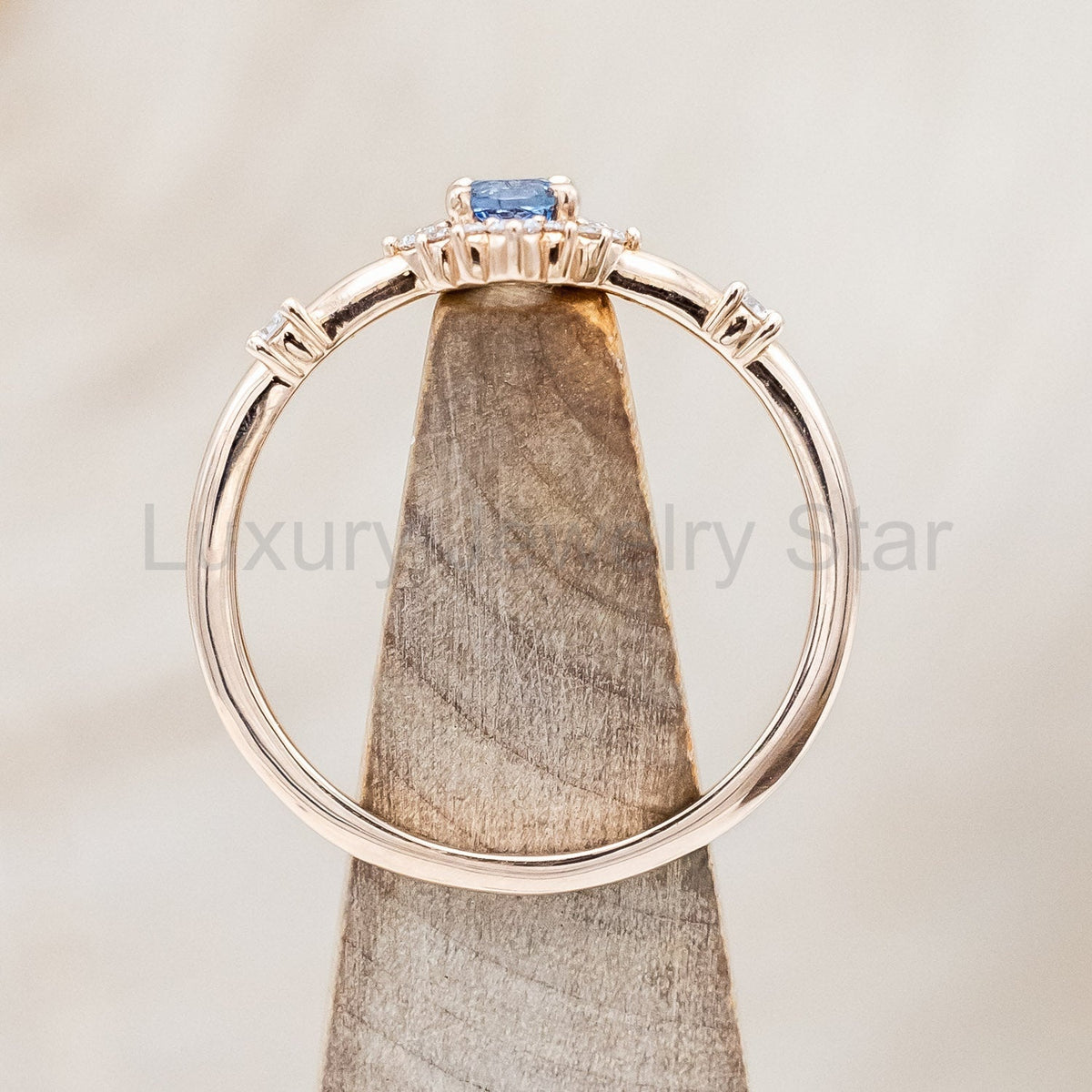 "Starla" - Aquamarine Engagement Ring With Starburst Diamond Halo & Contoured Tracer - image 10