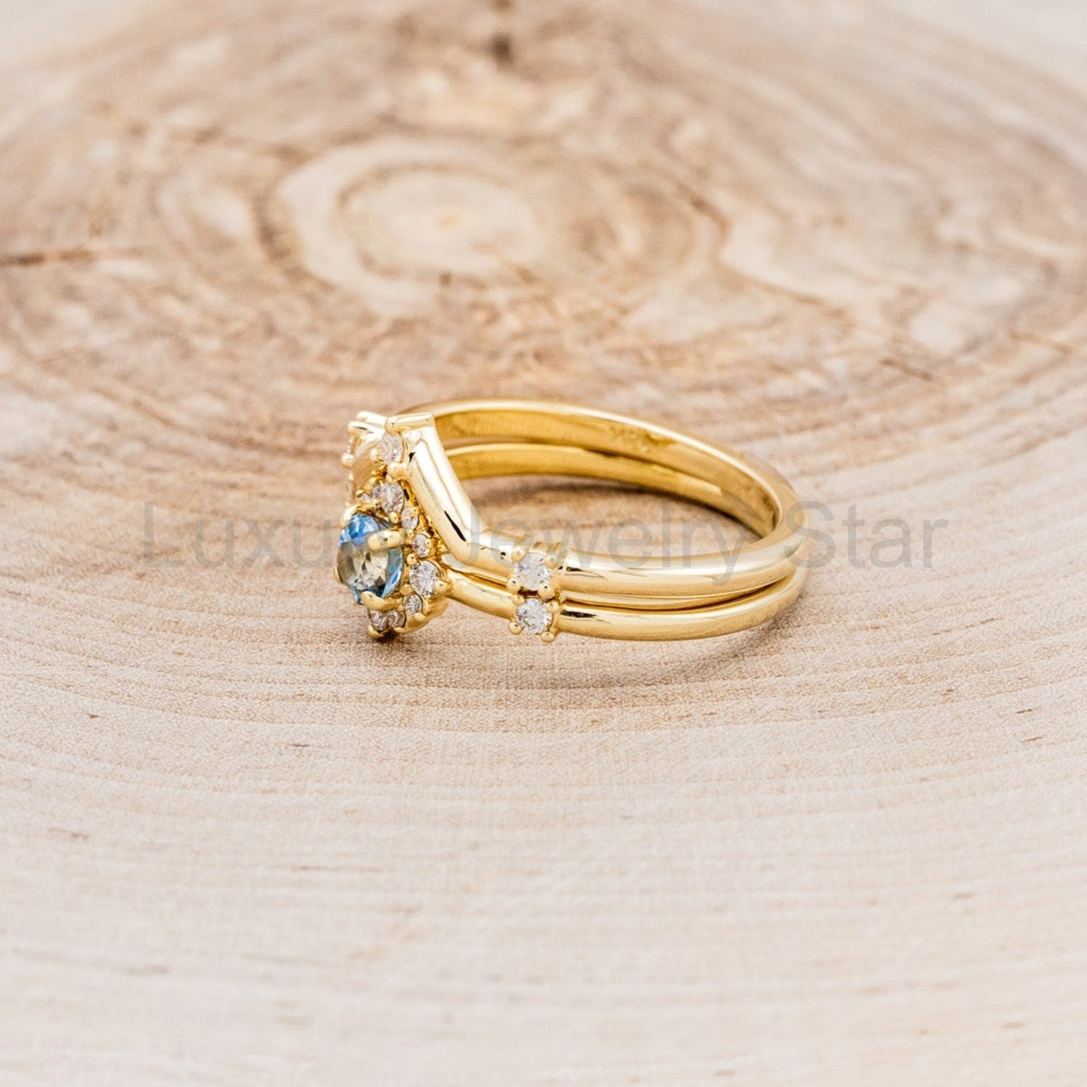 "Starla" - Aquamarine Engagement Ring With Starburst Diamond Halo & Contoured Tracer - image 14