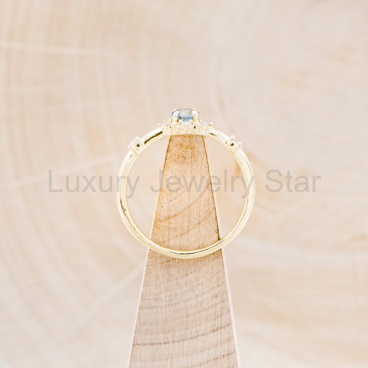 "Starla" - Aquamarine Engagement Ring With Starburst Diamond Halo & Contoured Tracer - image 18
