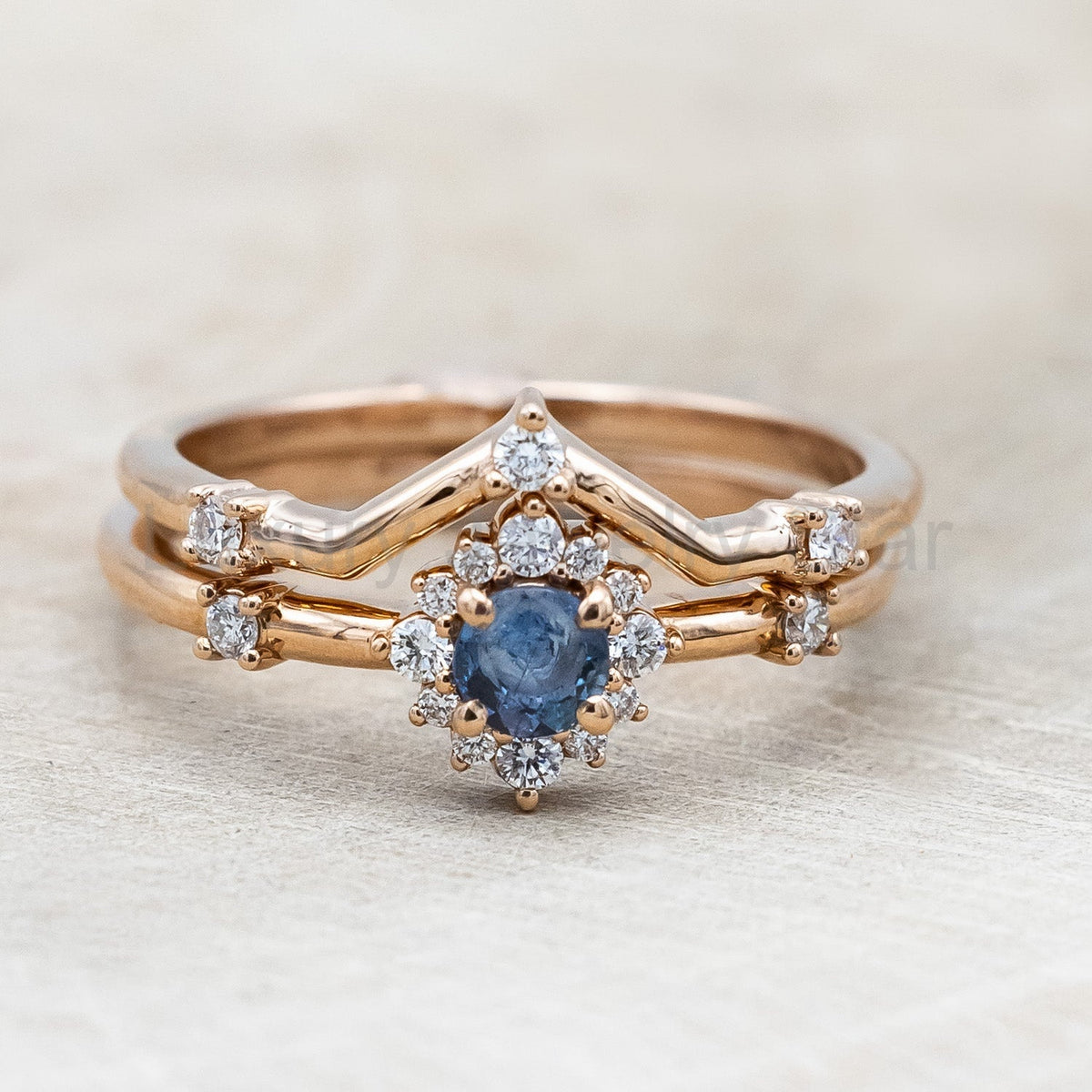 "Starla" - Aquamarine Engagement Ring With Starburst Diamond Halo & Contoured Tracer - image 3