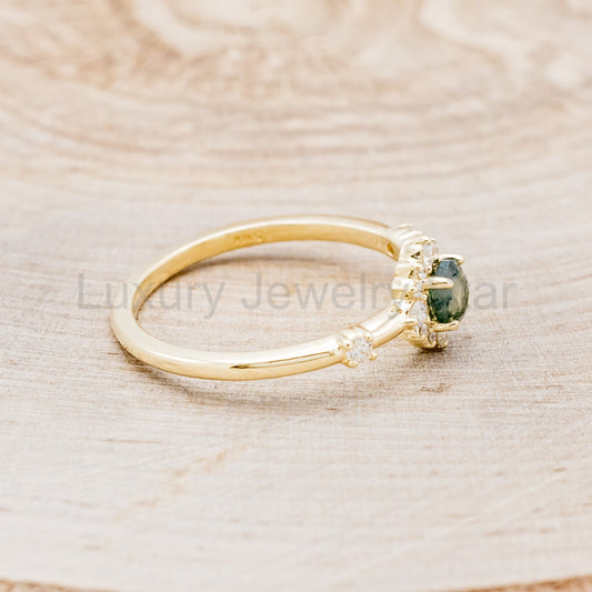 "Starla" - Moss Agate Engagement Ring With Starburst Diamond Halo - image 2