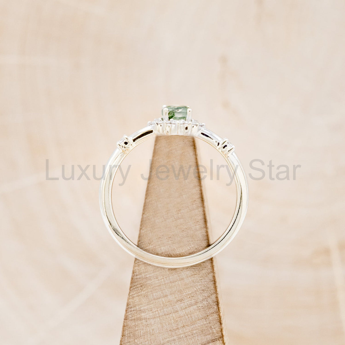 "Starla" - Moss Agate Engagement Ring With Starburst Diamond Halo - image 20
