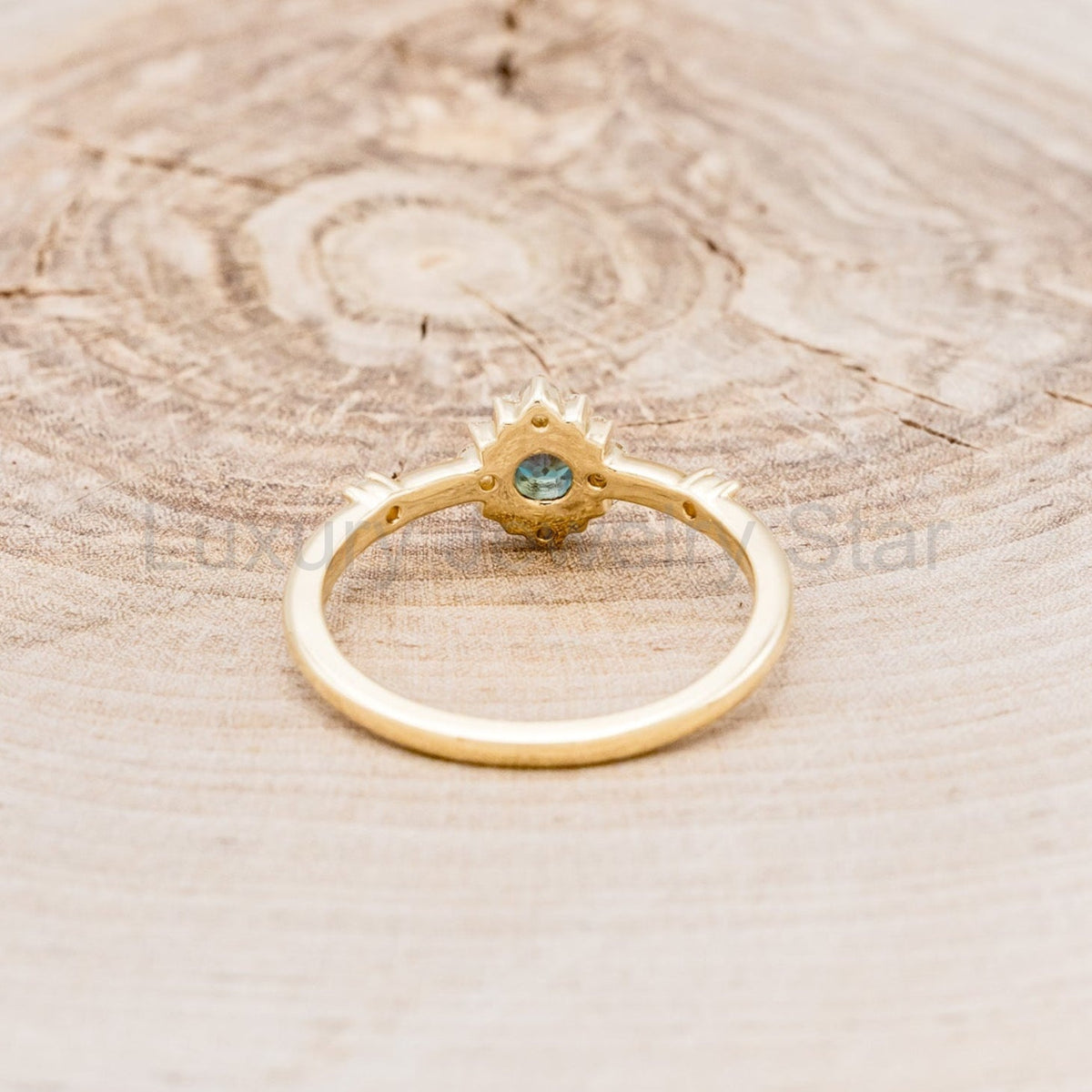 "Starla" - Round Cut Lab-Grown Alexandrite Engagement Ring With Starburst Diamond Halo - image 28