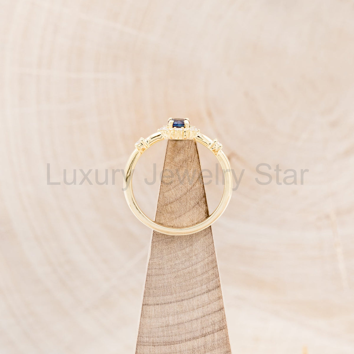 "Starla" - Round Cut Lab-Grown Alexandrite Engagement Ring With Starburst Diamond Halo - image 29