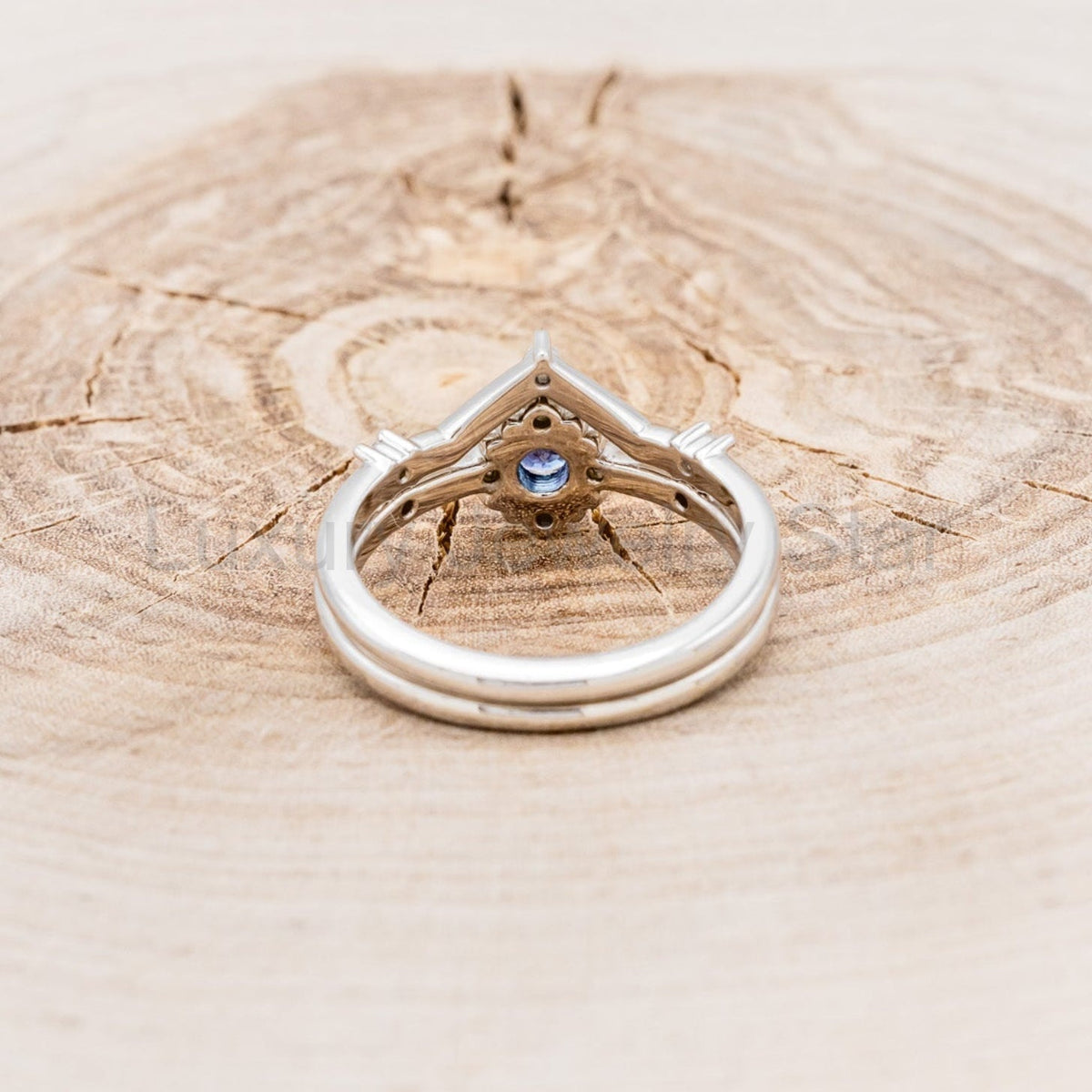 "Starla" - Round Cut Lab-Grown Alexandrite Engagement Ring With Starburst Diamond Halo - image 9