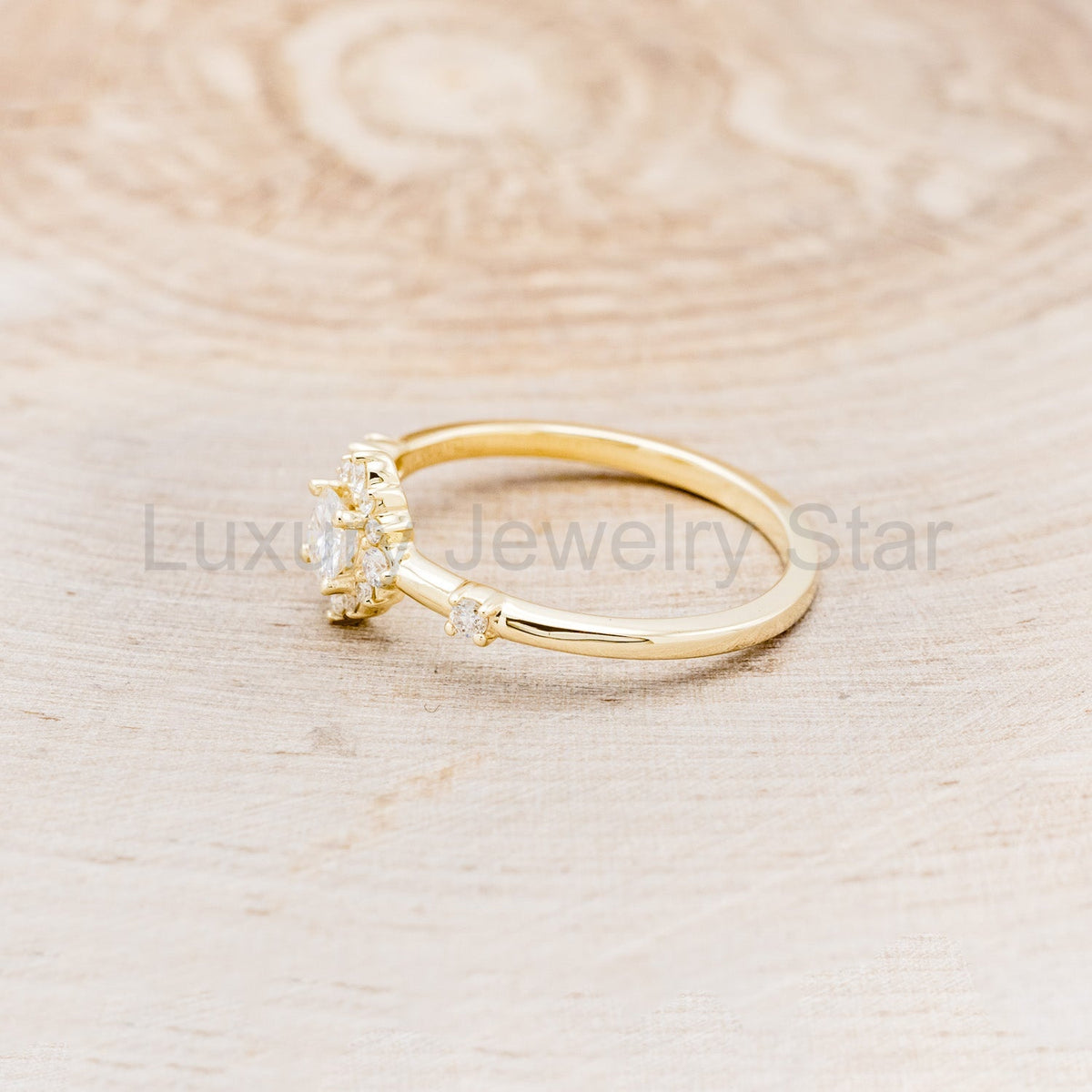 "Starla" - Round Cut Moissanite Engagement Ring With Starburst Diamond Halo - image 10
