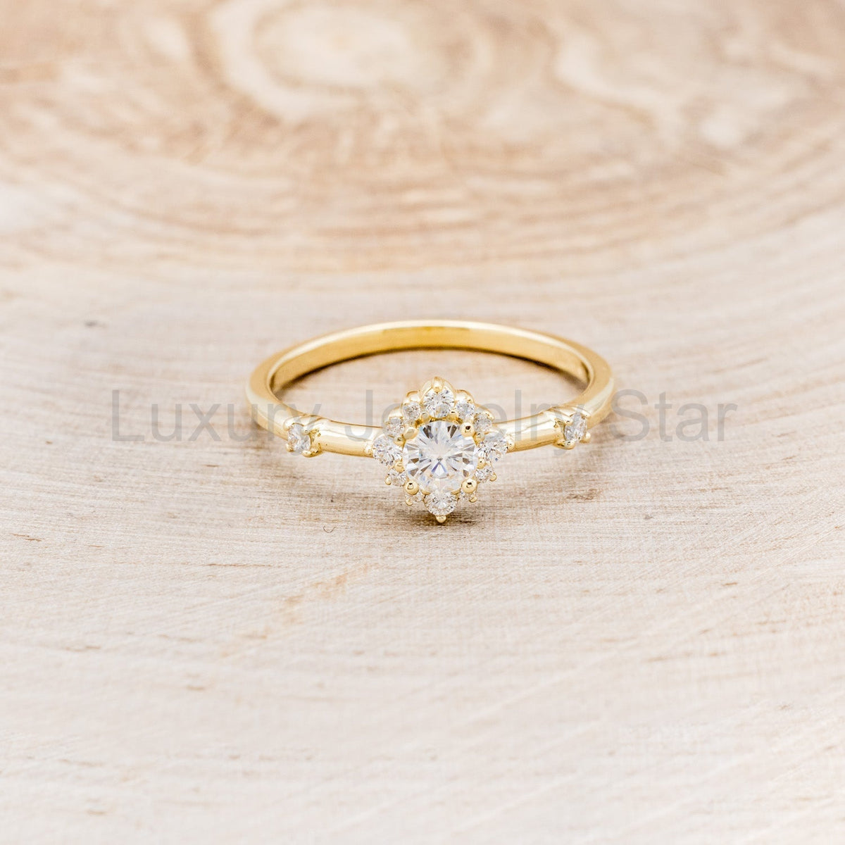 "Starla" - Round Cut Moissanite Engagement Ring With Starburst Diamond Halo - image 11