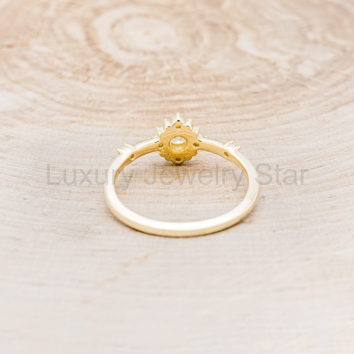 "Starla" - Round Cut Moissanite Engagement Ring With Starburst Diamond Halo - image 12