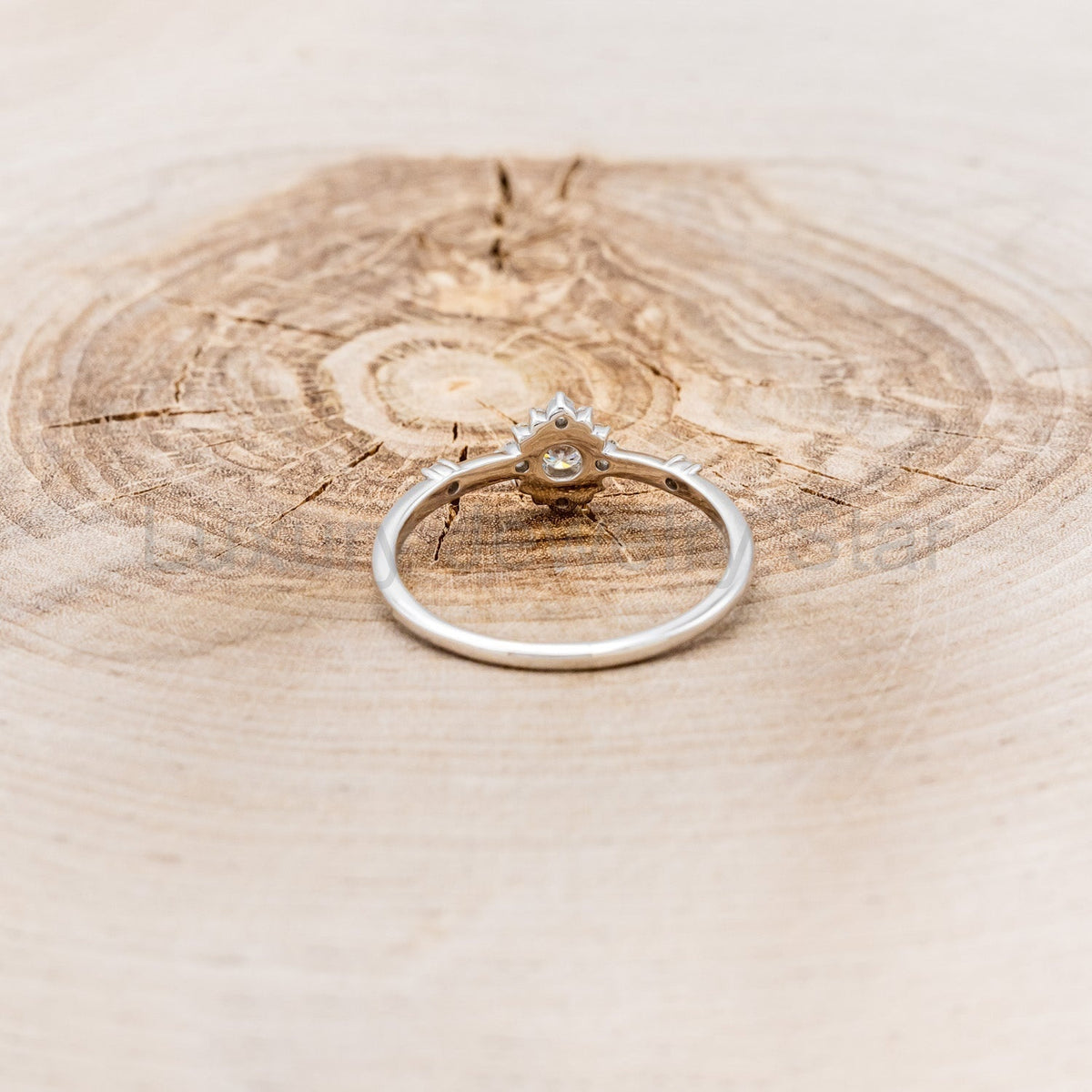 "Starla" - Round Cut Moissanite Engagement Ring With Starburst Diamond Halo - image 5