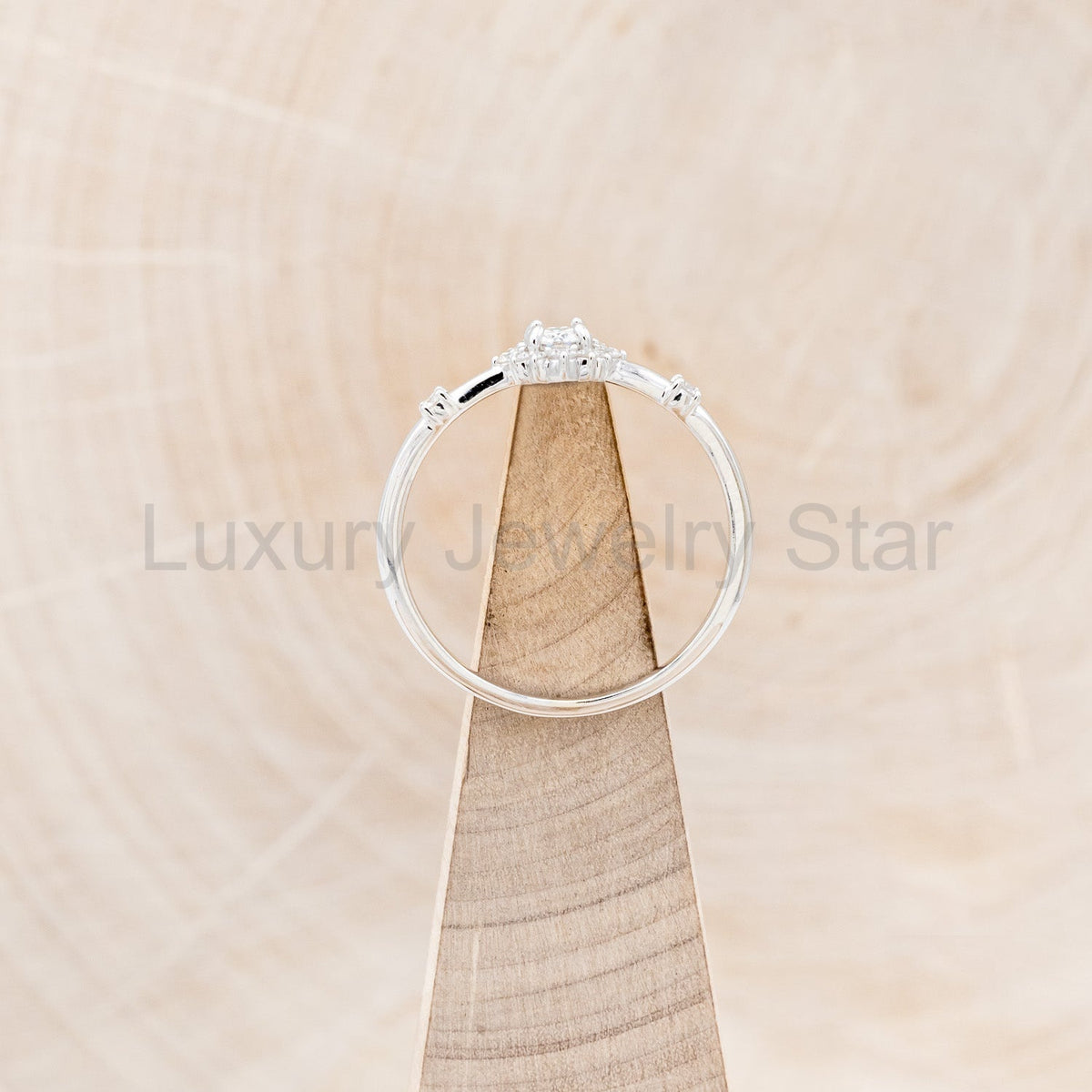 "Starla" - Round Cut Moissanite Engagement Ring With Starburst Diamond Halo - image 6