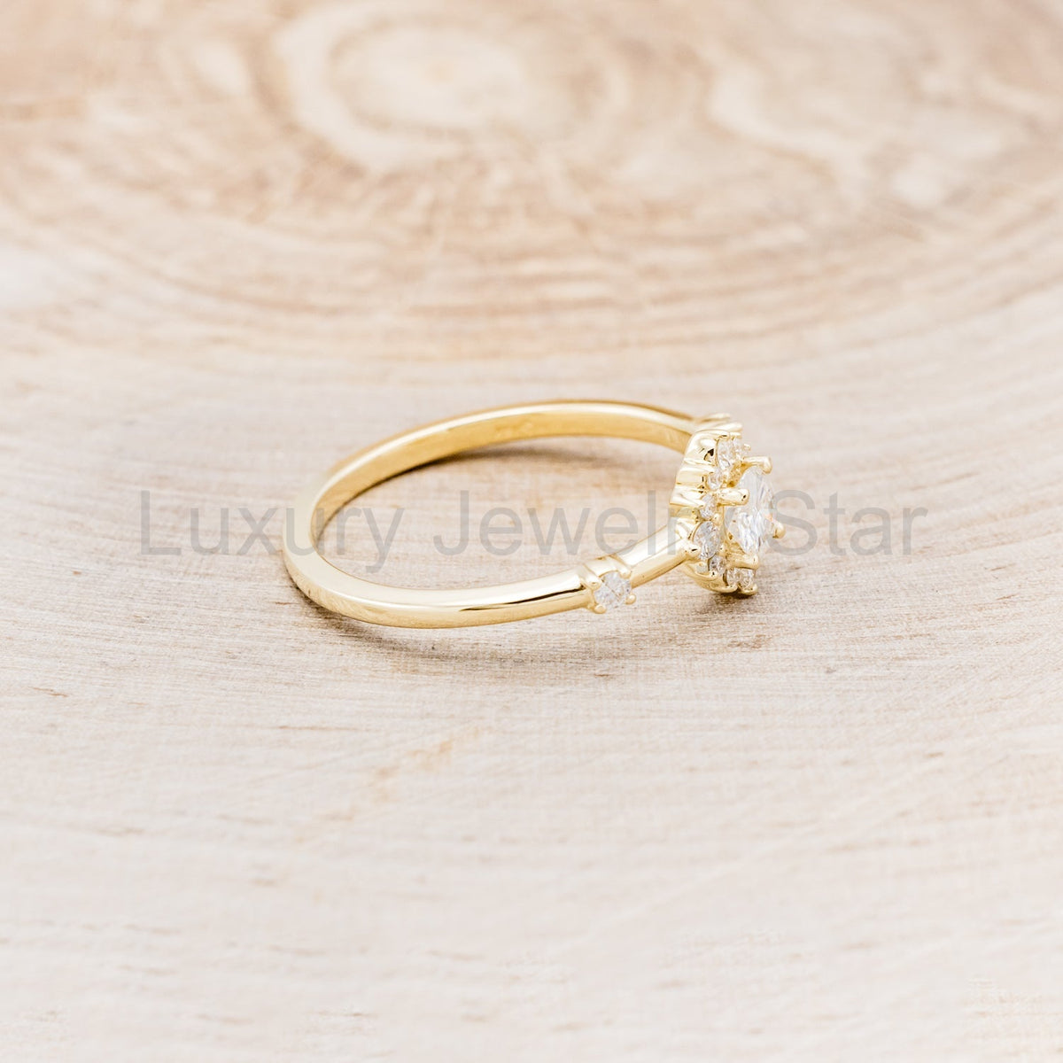 "Starla" - Round Cut Moissanite Engagement Ring With Starburst Diamond Halo - image 9