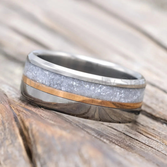 "Tanner" - Diamond Dust & 14K Rose Gold Inlay Wedding Band - Titanium (8mm) - Size 11 - image 2