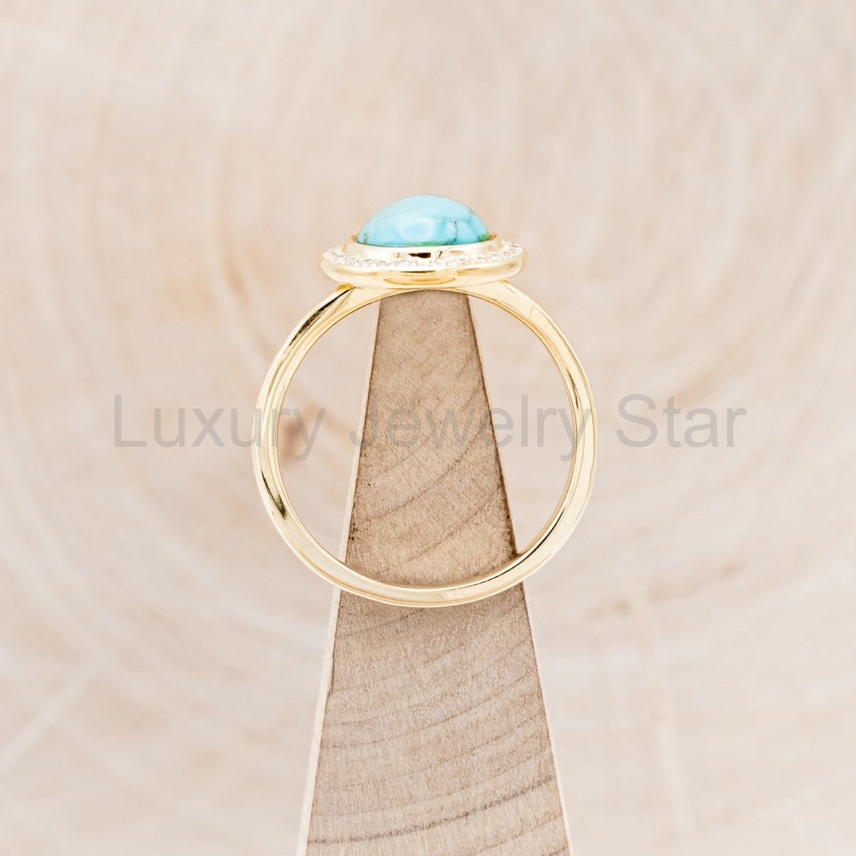 "Terra" - Bridal Suite - Round Cabochon Cut Turquoise Engagement Ring With Diamond Halo & - image 31